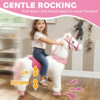 Qaba Ride on Unicorn Toy for Kids 4-7 Years, 37.8 Inch Plush Baby Rocking Horse with Wheels, No Battery Required, White(m-5)