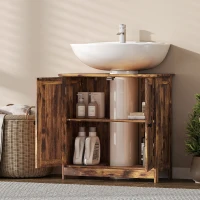 HOMCOM Bathroom Vanity Cabinet, Under Sink Bathroom Cabinet with 2 Doors and Adjustable Shelf, Rustic Brown(m-7)