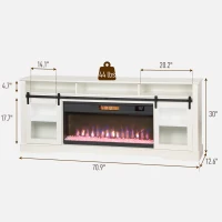 HOMCOM Fireplace TV Stand for TVs Up to 80 Inch, TV Console with Electric Fireplace, Open Storage and Side Cabinets, White(m-3)