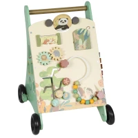 Qaba Wooden Baby Walker, Push Along Walker Toys with Speed Control, Xylophone, gears and Bead Maze, Green(m-2)