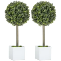 HOMCOM Lifelike Artificial Plants Set of 2, Fake Boxwood Topiary Balls with 114 PE Leaves for Home or Office Decor, Green(m-11)