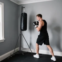 Soozier Foldable Punch Bag Stand, Adjustable Height Heavy Bag Stand with Weighted Base, Freestanding for Home Gym, Stand Only(m-1)