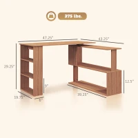 HOMCOM 360° Rotating Home Office Desk L Shaped Corner Computer Desk with Storage Shelves, Writing Table Workstation, Teak(m-3)