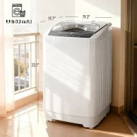HOMCOM Compact Washer, Portable Washing Machine, Full Automatic Washer with 8 Programs and 6 Water Levels, White(m-3)