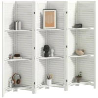 HOMCOM 6 Panel 67" Tall Wood Privacy Screen Room Divider with 3 Shelves and Folding Storage for Bedroom, White(m-11)