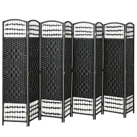 HOMCOM 8 Panel Folding Room Divider Portable Privacy Screen Wave Fiber Room Partition for Home Office Black