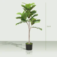 HOMCOM Artificial Fiddle Leaf Fig Tree, 43" Potted Plant with Flocked Soil for Home Office Decor, Green(m-3)
