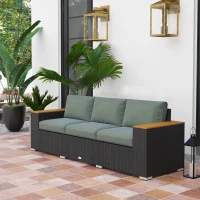 Outsunny 3-Seat Outdoor Patio Sofa, PE Wicker Outdoor Couch with  Extra Wide Deep Seat, Wide Armrests 4" Cushions, Dark Gray(m-2)