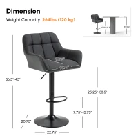 HOMCOM Swivel Barstools Set of 2 Adjustable Bar Stools with Footrest Armrests and PU Leather Back for Dining Room Black, Grey(m-3)