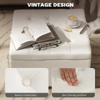 HOMCOM Round Storage Ottoman Bench, Button Tufted Ottoman with Flip Top for Living Room, Entryway and Bedroom, Beige(m-5)