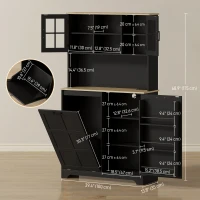 HOMCOM Kitchen Pantry Cabinet with Charging Station, 7 Gallon Trash Can Cabinet, Adjustable Shelves and Acrylic Doors, Black(m-3)