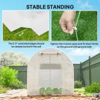 Outsunny Hoop House Greenhouse, Walk-in Tunnel Greenhouse with 2 Support Rods, Zippered Roll-up Mesh Door, 14.6'x6.5'x6.6', White(m-8)