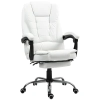 HOMCOM High Back Office Chair PU Leather Executive Office Chair with Retractable Footrest Padded Armrest White(m-11)