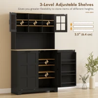 HOMCOM Kitchen Pantry Cabinet with Charging Station, 7 Gallon Trash Can Cabinet, Adjustable Shelves and Acrylic Doors, Black(m-7)