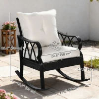 Outsunny Outdoor Wicker Rocking Chair with Padded Cushions for Garden, Patio, and Backyard, Khaki(m-3)