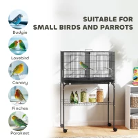 PawHut 46" H Bird Cage, Large Parakeet Cage for Budgie, Lovebird, Canary, Finches with Divider, Black(m-10)
