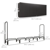 Outsunny 8ft Outdoor Firewood Rack with Cover, Adjustable Wood Storage Holder, Indoor Outdoor Log Rack, Black(m-3)