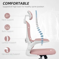 HOMCOM Ergonomic Mesh Office Chair, High Back Desk Chair with Rotatable Headrest, Flip-Up Armrests, Lumbar Support, Pink(m-4)