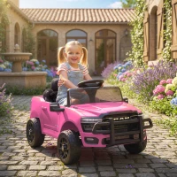 Qaba 12V Ride on Car, Licensed Dodge RAM 3500 Electric Vehicle with Remote Control, Suspension for 3-5 Years, Pink(m-8)