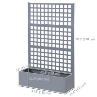 Outsunny Galvanized Raised Garden Bed Planter Box with Trellis for Climbing Plant Vegetable Vine, 43"x16"x70", Grey Wood Effect(m-3)