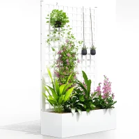 Outsunny Galvanized Raised Garden Bed Planter Box with Trellis for Climbing Plants, Vegetable, Vines, 43" x 16" x 70", White(m-11)