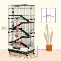 PawHut 63"H Guinea Pig Cage, 6-Level Rabbit Cage for Ferret, Chinchilla, Hedghog, Bunny, Small Animal Habitat with Wheels, Slide-out Tray, Ramp, Black(m-3)