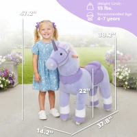 Qaba Ride on Unicorn Toy for Kids 4-7 Years, 37.8 Inch Plush Baby Rocking Horse with Wheels, No Battery Required, Purple(m-3)