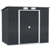Outsunny 7 x 4ft Galvanised Steel Garden Shed, with Foundation Kit - Dark Grey(m-11)