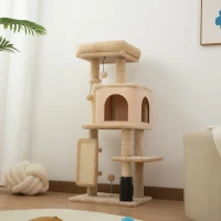 PawHut 41 Inch Cat Tree with Scratching Posts, Cat Bed, Condo, Grooming Brush, Jumping Platforms, Toy Balls, Anti-tip Kit(m-10)