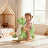 Qaba Baby Rocking Horse, Kids Ride On Dragon Toy with Realistic Dragon Roar and Safety Belt for Kids 18–36 Months, Green(m-10)