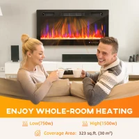 HOMCOM 36" Thin Electric Fireplace, Freestanding, Wall Mounted Fireplace Heater with Eco Mode, Auto Switch, Remote, 1500W(m-7)