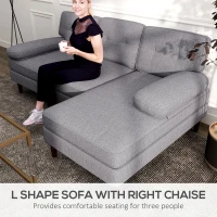 HOMCOM Modern Corner Couch with Right Chaise Lounge, Tufted 3-Seater Sofa with Wooden Legs for Living Room, Grey(m-4)