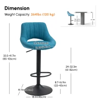 HOMCOM Bar Stools Set of 2, Swivel Counter Height Barstools with Adjustable Height, Linen Upholstered Bar Chairs with Round Metal Base and Footrest, Blue(m-3)