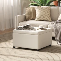 HOMCOM Round Storage Ottoman Bench, Button Tufted Ottoman with Flip Top for Living Room, Entryway and Bedroom, Beige(m-2)
