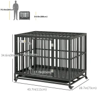 PawHut 44" Heavy Duty Steel Dog Crate Kennel Pet Cage with Wheels for Convenient Access Anti-Pinching Floor, Black(m-3)