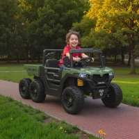 Qaba 24V 4WD Kids Ride On Truck with 6 Wheels Electric Ride On Car with Remote, Dump Bed for 3-8 Years, Green(m-1)