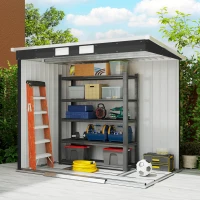 Outsunny 7 x 4ft Galvanised Steel Garden Shed, with Foundation Kit - Dark Grey(m-9)