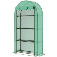 Outsunny Mini Greenhouse, Portable Greenhouse with 4 Tier Shelves, Roll-Up Door, and Plastic Cover, 41.3" x 17.7" x 63", Green(m-1)