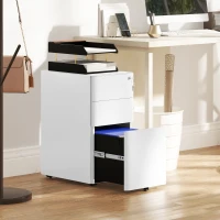 Vinsetto 3 Drawer Filing Cabinet, Lockable Steel Office Storage Cabinet with Hanging Bar for Letter, A4, Legal Files, White(m-8)