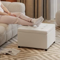 HOMCOM Round Storage Ottoman Bench, Button Tufted Ottoman with Flip Top for Living Room, Entryway and Bedroom, Beige(m-8)