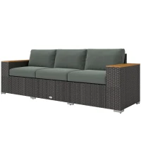 Outsunny 3-Seat Outdoor Patio Sofa, PE Wicker Outdoor Couch with  Extra Wide Deep Seat, Wide Armrests 4" Cushions, Dark Gray(m-1)