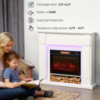 HOMCOM 41 Inch Electric Fireplace with Mantel, 1400W Fireplace Heater with Adjustable 3D Flame Effect for Living Room, White(m-7)