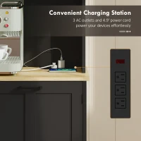 HOMCOM Kitchen Pantry Cabinet with Charging Station, 7 Gallon Trash Can Cabinet, Adjustable Shelves and Acrylic Doors, Black(m-4)