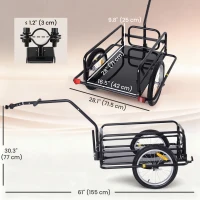 Aosom Folding Bicycle Cargo Trailer Utility Bike Cart Carrier Garden Patio Tool with Hitch Black(m-3)