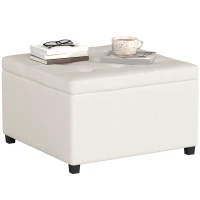 HOMCOM Round Storage Ottoman Bench, Button Tufted Ottoman with Flip Top for Living Room, Entryway and Bedroom, Beige(m-11)