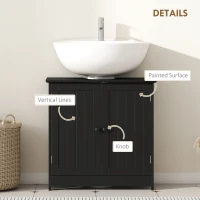 HOMCOM Under Sink Bathroom Cabinet, Pedestal Sink Storage Cabinet with 2 Doors, Shelf and U-Shape, Black(m-6)