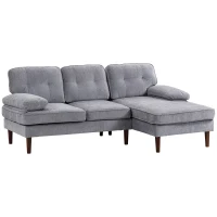 HOMCOM Modern Corner Couch with Right Chaise Lounge, Tufted 3-Seater Sofa with Wooden Legs for Living Room, Grey(m-2)