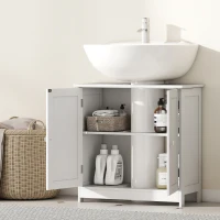 HOMCOM Under Sink Bathroom Cabinet, Pedestal Sink Storage Cabinet with 2 Doors, Shelf and U-Shape, White(m-7)