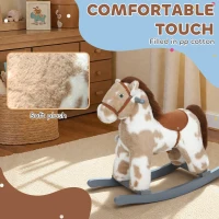 Qaba Rocking Horse, Kids Plush Horse Rocker with Rabbit Toy and Realistic Neigh for Toddlers 2–5 Years Old, Brown(m-6)