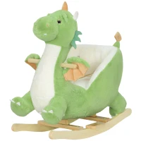Qaba Baby Rocking Horse, Kids Ride On Dragon Toy with Realistic Dragon Roar and Safety Belt for Kids 18–36 Months, Green(m-1)